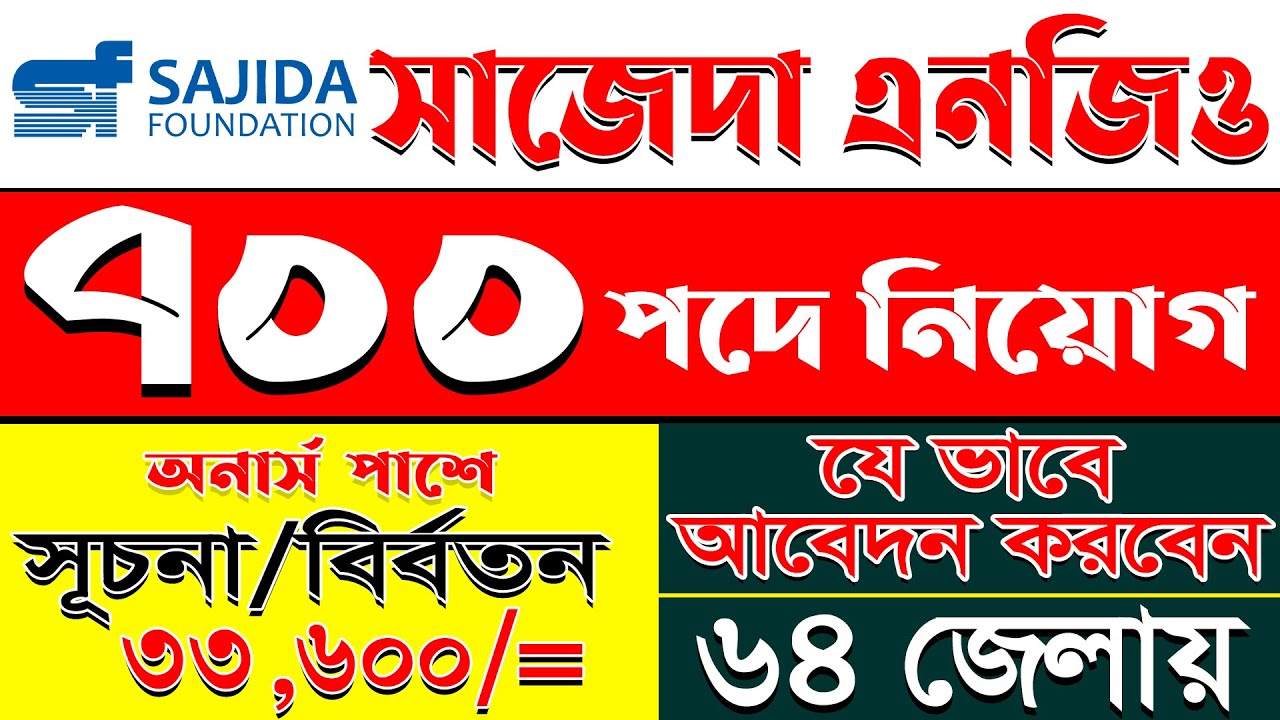 ৭০০ পদে 🔥 সাজেদা ফাউন্ডেশন নিয়োগ বিজ্ঞপ্তি ২০২৫ || SAJIDA Foundation NGO  Circular 2025 || Jobtwoday