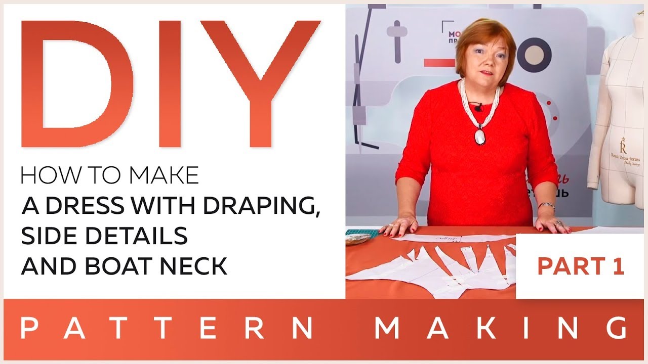 DIY: How to make a dress with draping, side details and boat neck. Pattern making.