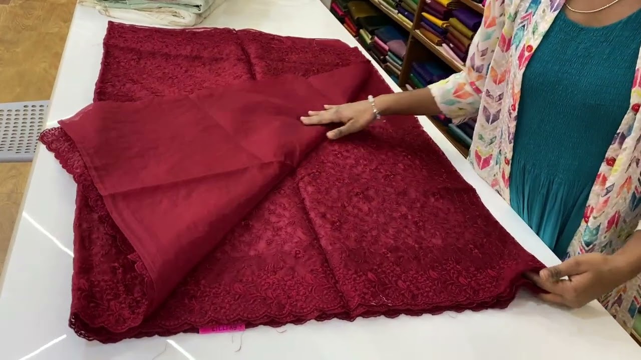 Sonal &ndash; The Thread work Organza Sarees ( Dark Red)