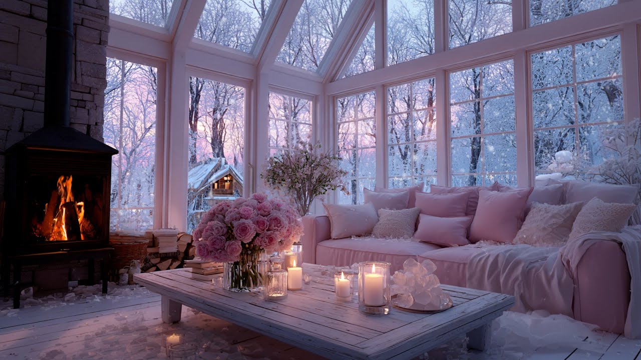 🎹 🔥 Relaxing Lounge Piano | Winter Fire & Snowfall for Hours | Focus Recharge Boost Mood Meditation