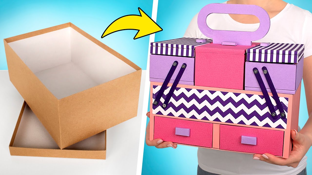 Una caja de zapatos se convierte en un organizador para maquillaje