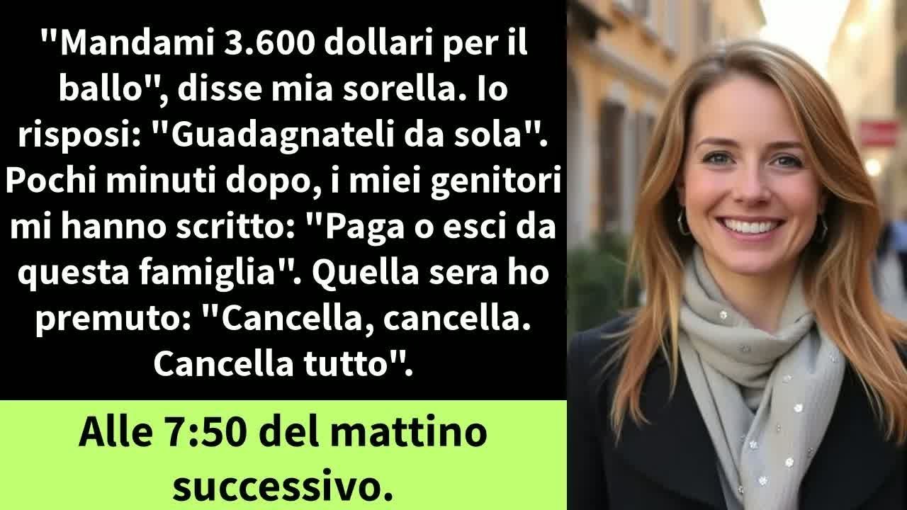 ＂Mandami 3.600 dollari per il ballo＂, disse mia sorella. Io risposi： ＂Guadagnateli da sola＂.