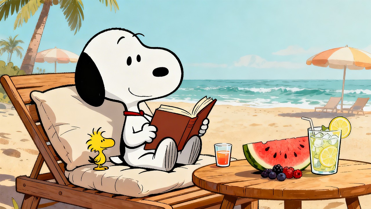 Summer Beach Reading with Snoopy 🌊📚 | Relaxing Lofi for Study, Focus, Chill & Tropical Ambience