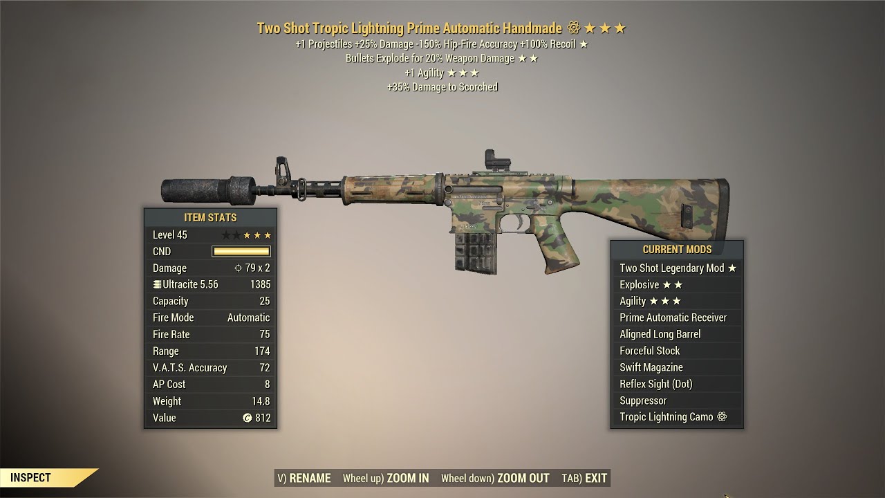 Fallout 76: 2 Shot Explosive Handmade - Full Health.