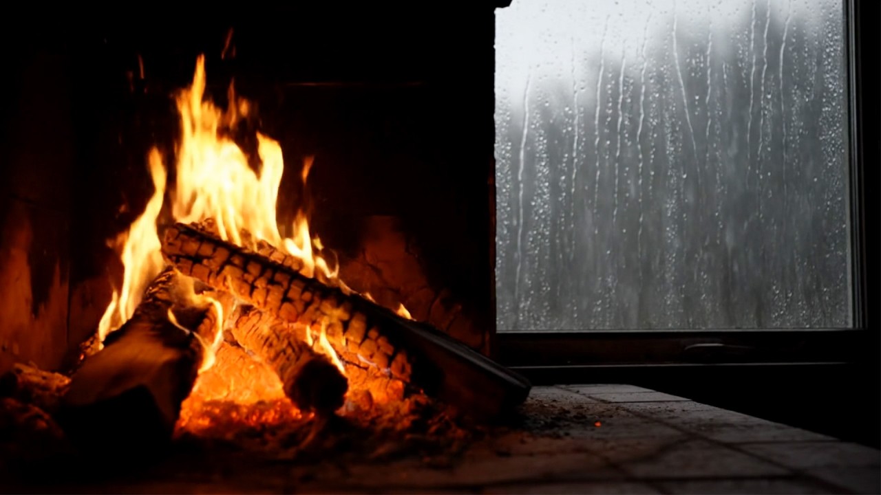 🔴 LIVE Cozy Cabin Fireplace & Rain 🔥🌧️ | Sleep & Relaxation | Fire & Rain Ambience