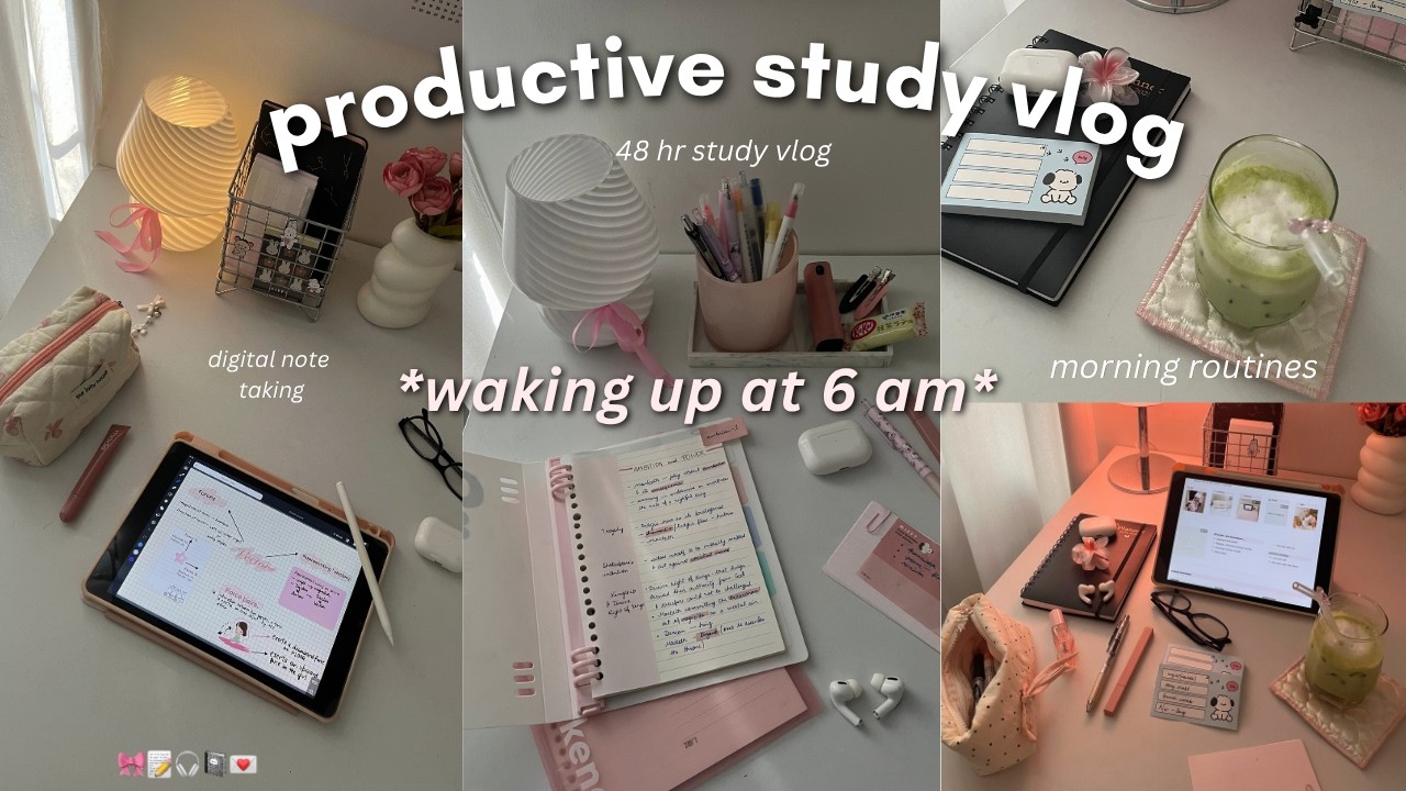 *realistic* STUDY VLOG 📝🎀very productive days, aesthetic notes, essays, lots of studying