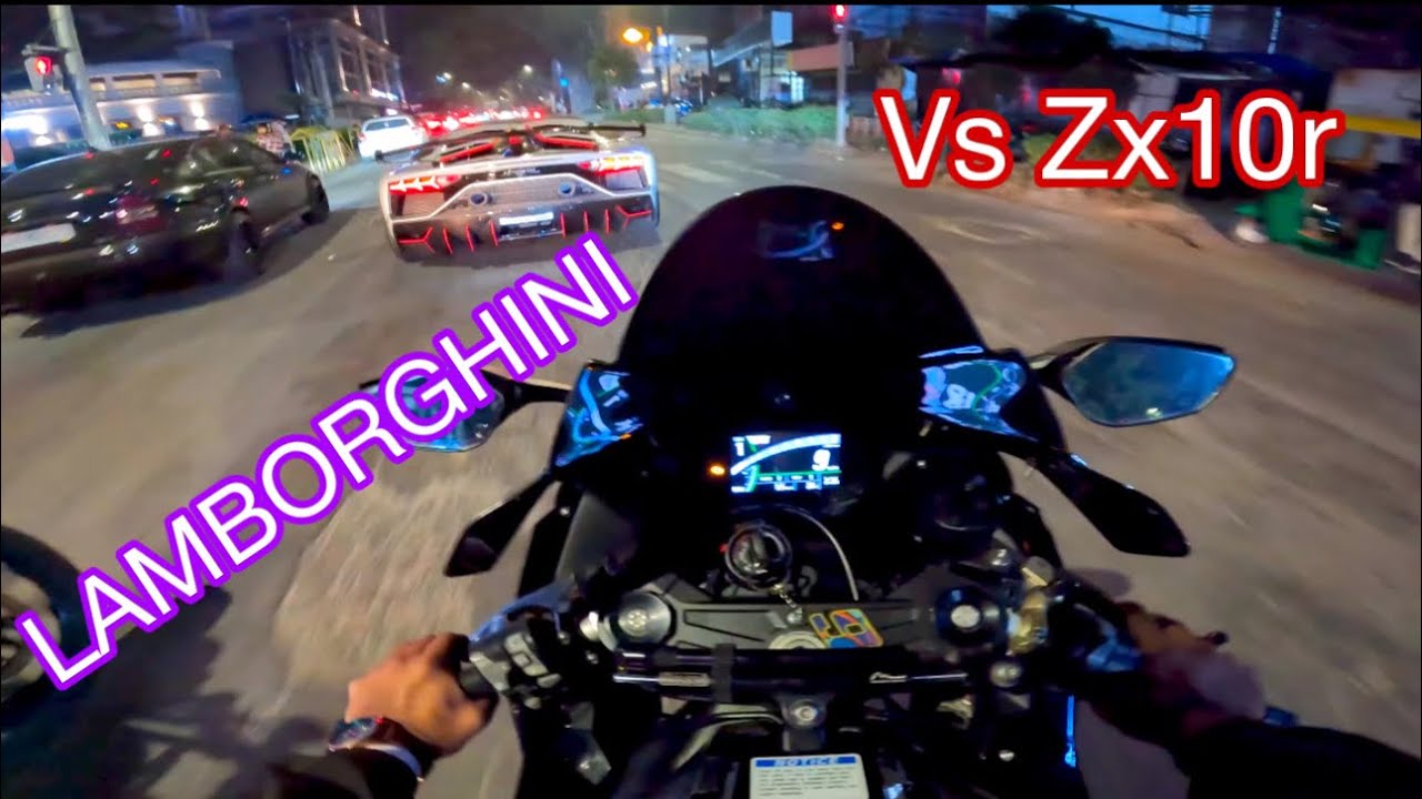 Zx10r vs Lamborghini aventador SVJ rolling in Bangalore city #kawasaki #ninja  #zx10r #lamborghini