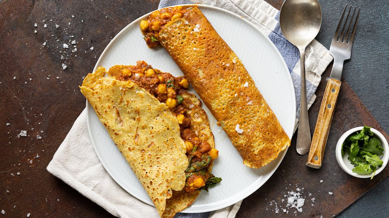 EASY VEGAN CHANA MASALA with DOSA CREPES