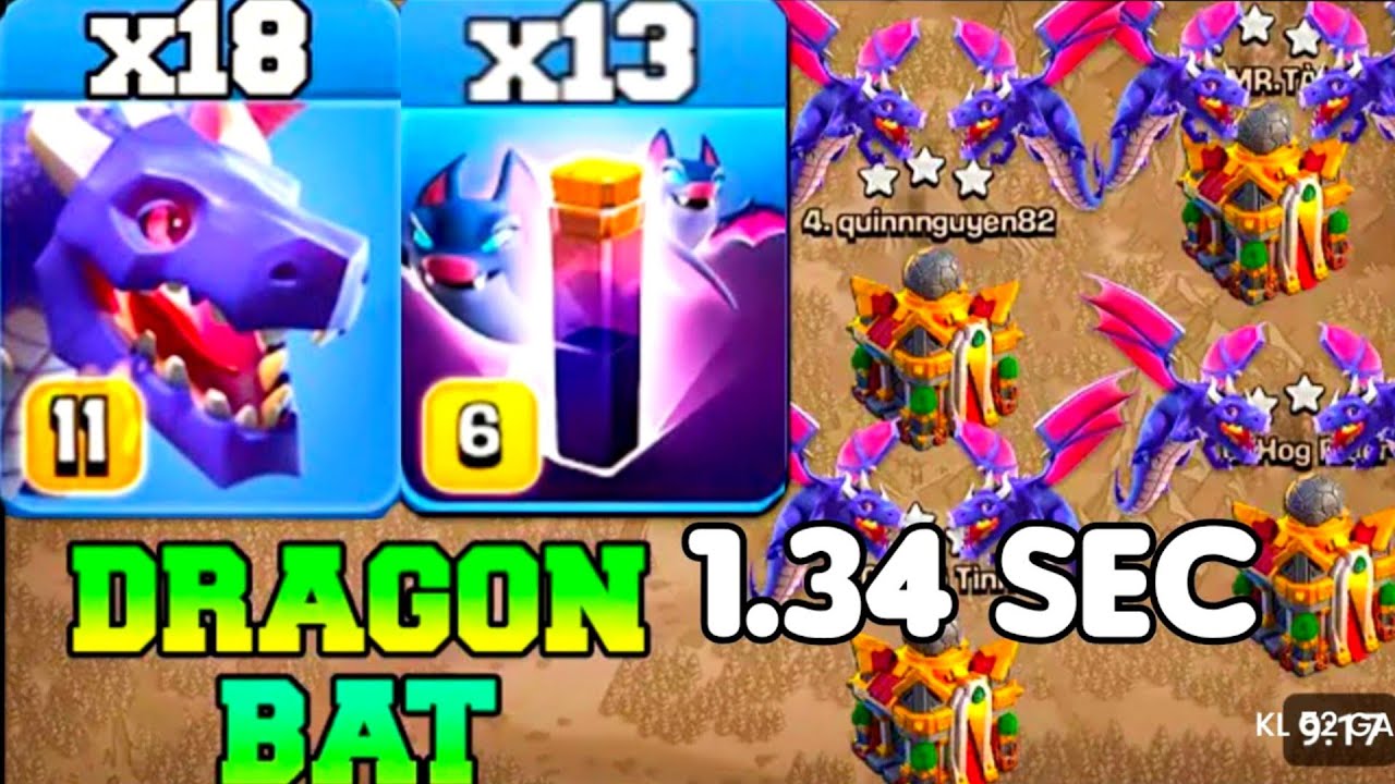 Th16  Dragon & Bat Spell Attack Strategy 2024!! 18 Dragon + 13 Bat Spell  Clash of clans