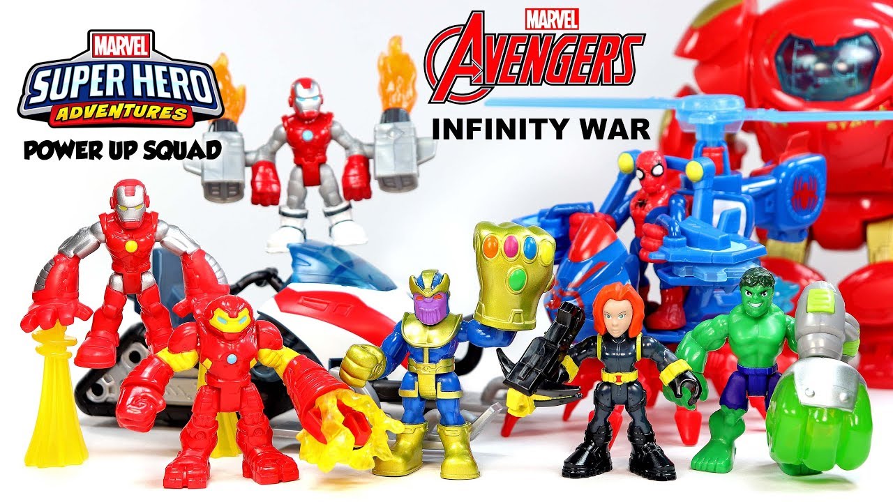 Avengers Infinity War Marvel Super Hero Adventures Power Up Hulkbuster Spider-Man Iron Man & Thanos