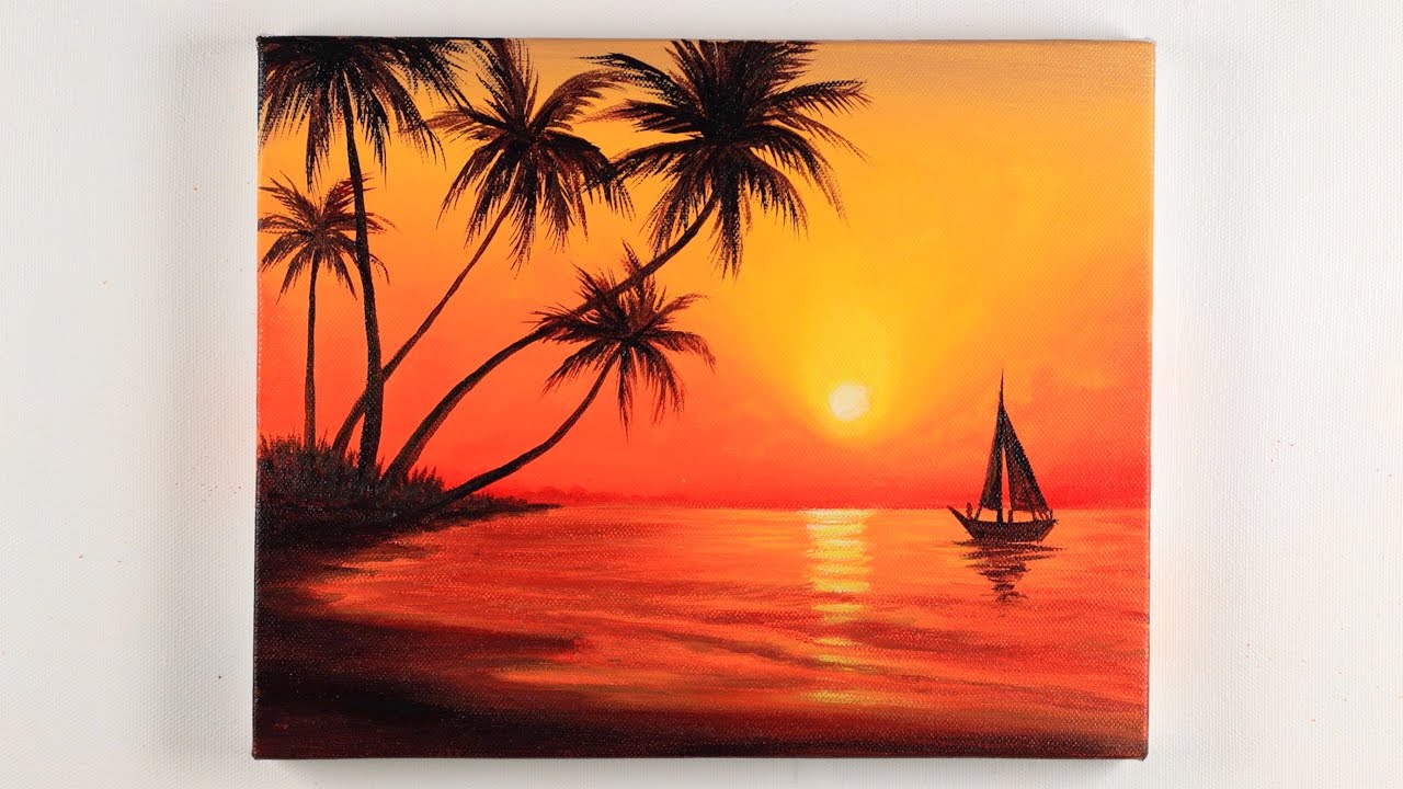 Sunset Painting | Sunset Acrylic Painting | Painting for Beginners
