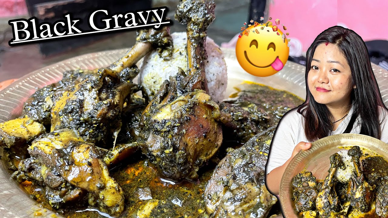 Cooking & Eating Chicken with Black gravy😳MISHMI chambai😍/mouth watering chicken with black gravy