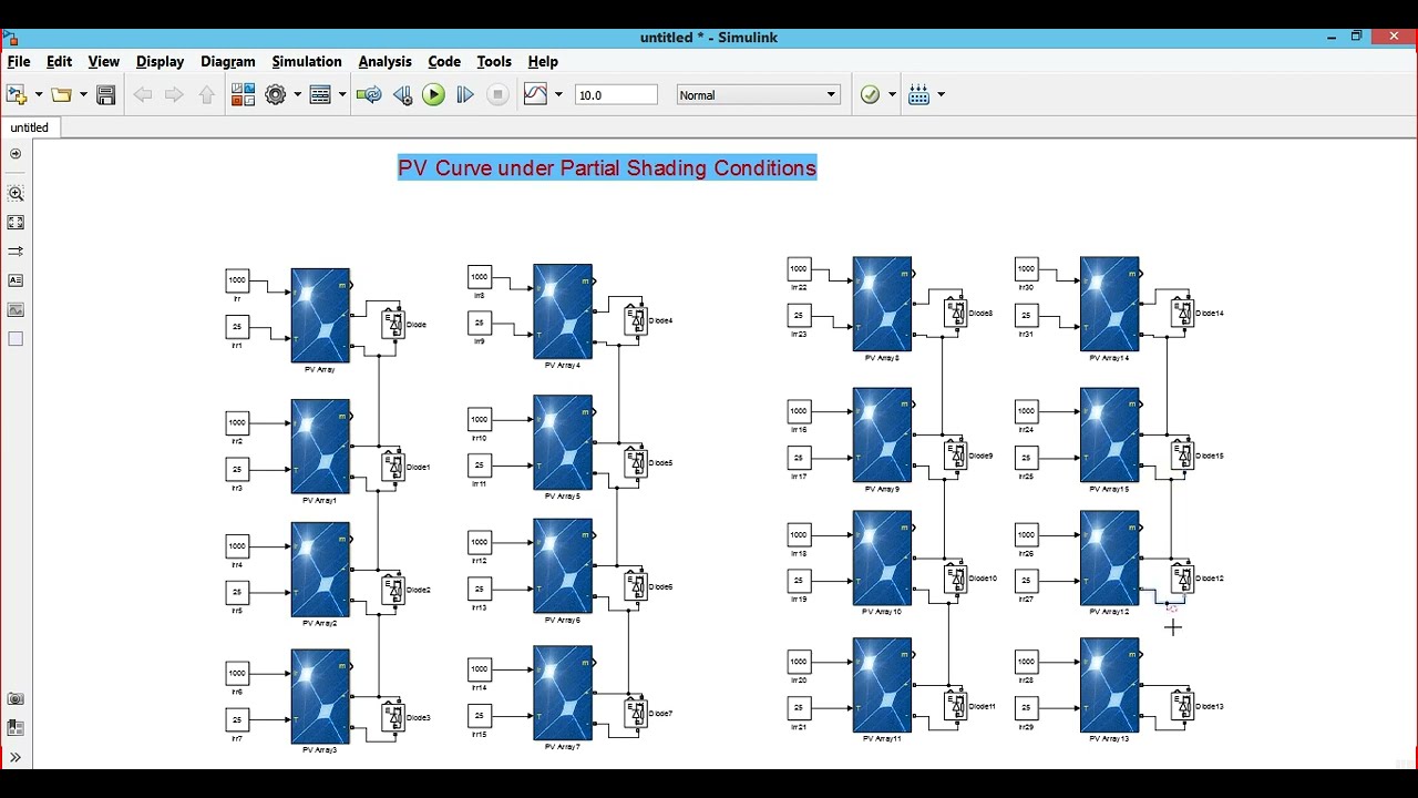MATLAB simulation on 4*4 PV array under partial shading conditions | multiple PV curve plotting