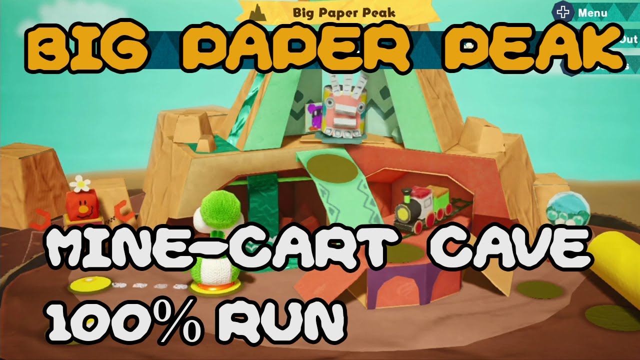Yoshi's Crafted World: Big Paper Peak: Mine-Cart Cave 100% Run