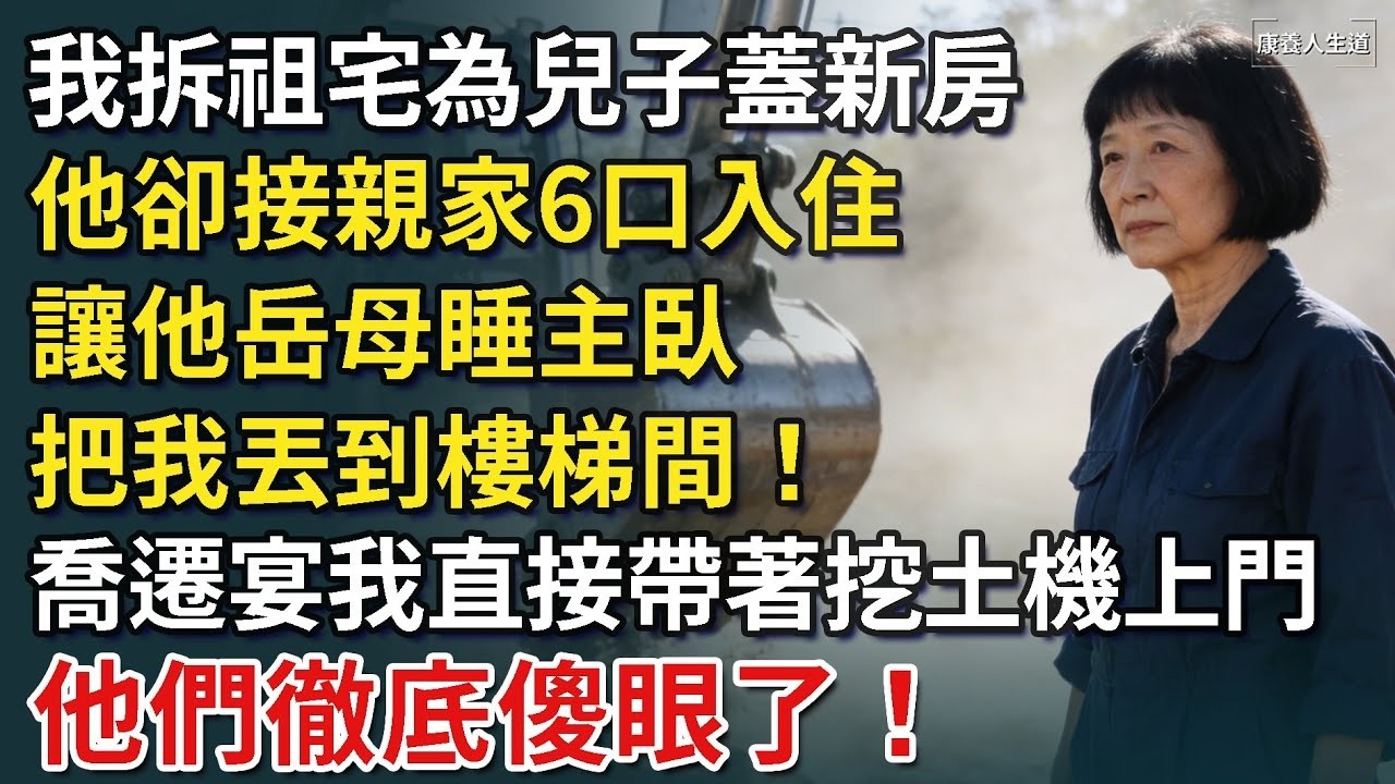 我拆祖宅為兒子蓋新房，他卻接親家6口入住，他岳母睡主臥，把我丟到樓梯間！喬遷宴我直接帶著挖土機上門，他們徹底傻眼了！​【康養人生道】 #康養人生道 #上了年紀該明白的事 #養老 #聰明老人