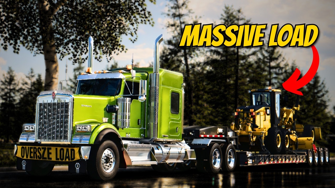 Heavy Haul CAT 120M Motor Grader | Kenworth W900B Cummins ISX Engine Roar | ATS