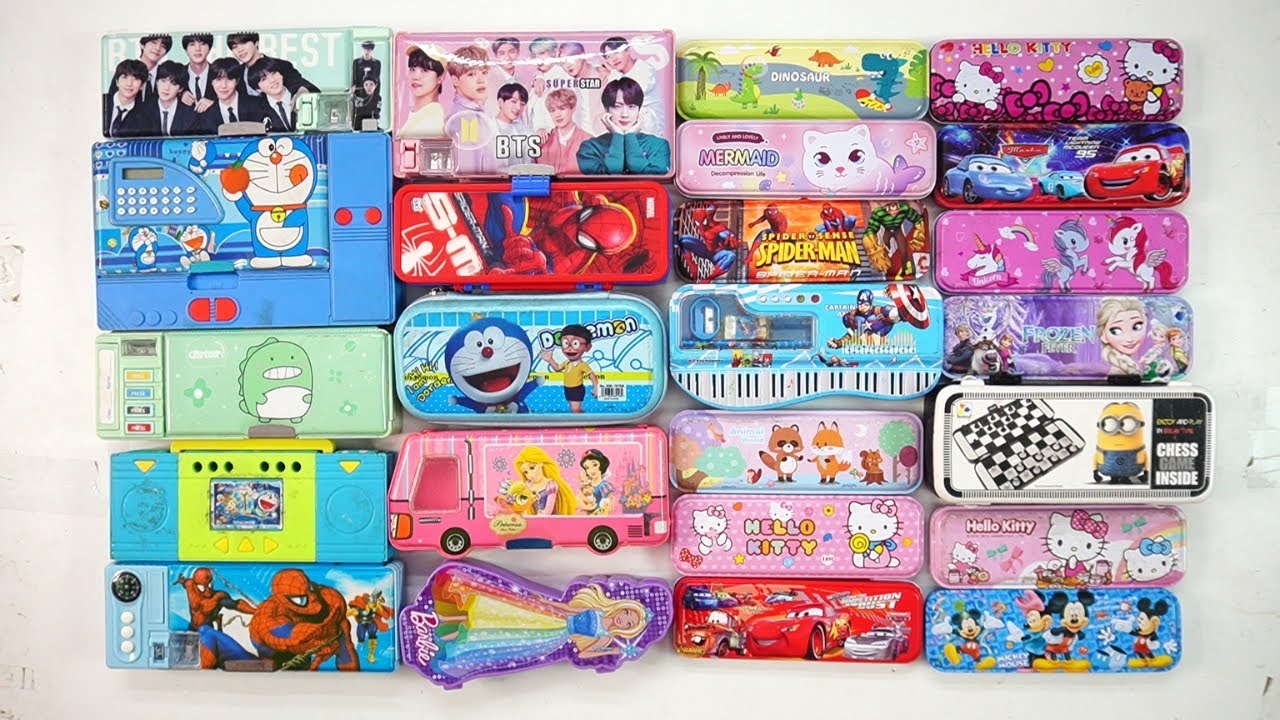 school unicorn stationery collection 😁 geometry,hello kitty,pencil box,sharpener,eraser,pouch