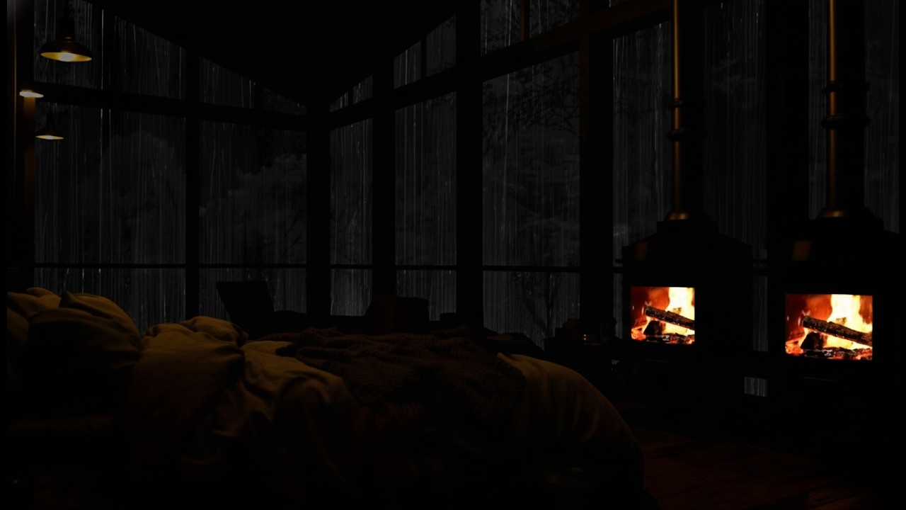 Midnight Rainstorm & Warm Fireplace – Perfect Night for Deep Rest