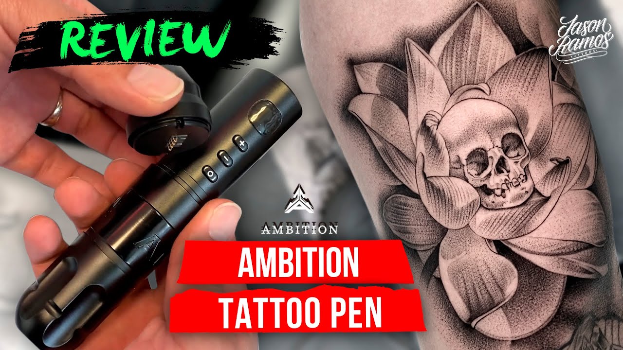 REVIEW Ambition TATTOO Pen Máquina de TATUAR Inalámbrica // Flor de Loto y Calavera Tatuaje #yo3rl