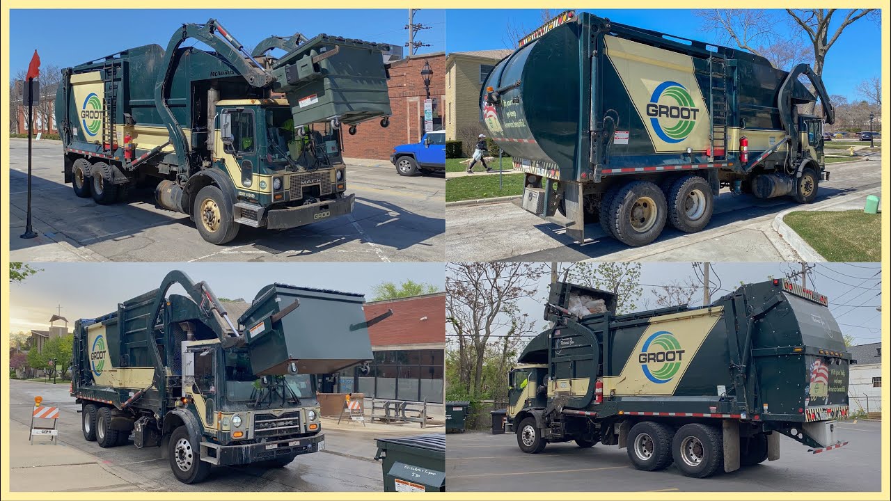 2 Mack Commercial Front Loader Garbage Trucks from Groot Industries