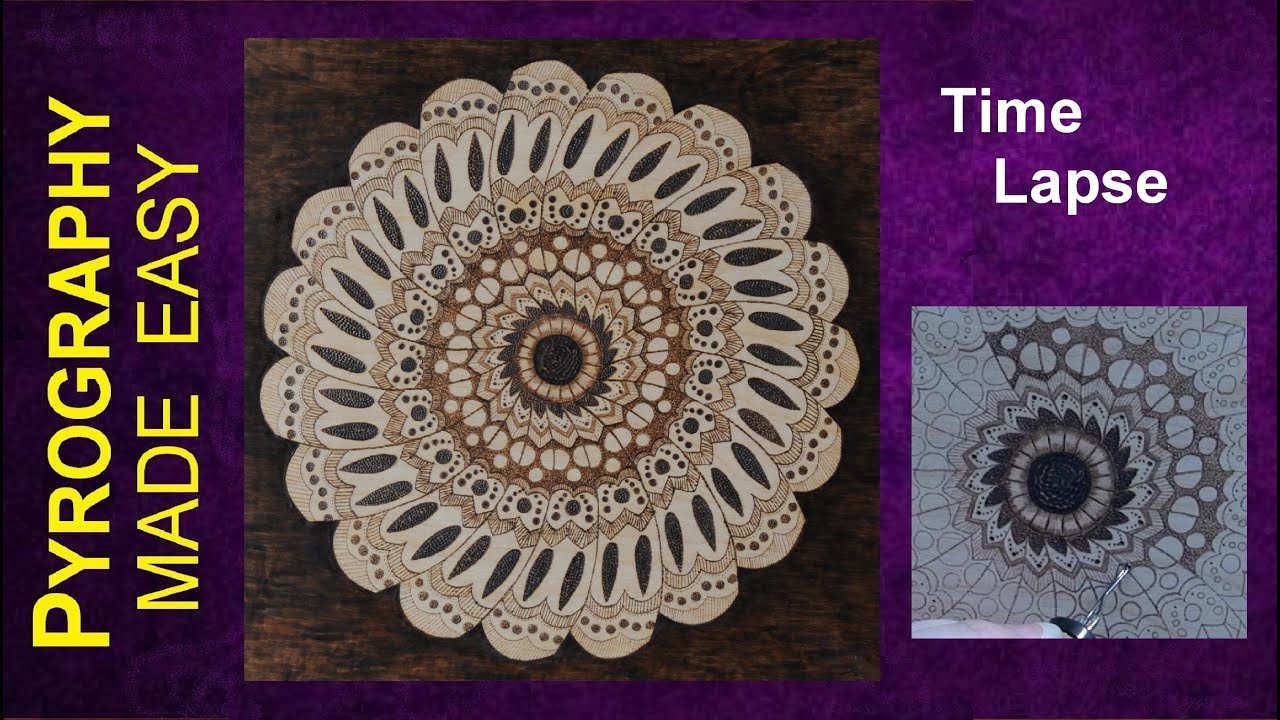 Pyrography Art - Mandala Flower wood burning time lapse