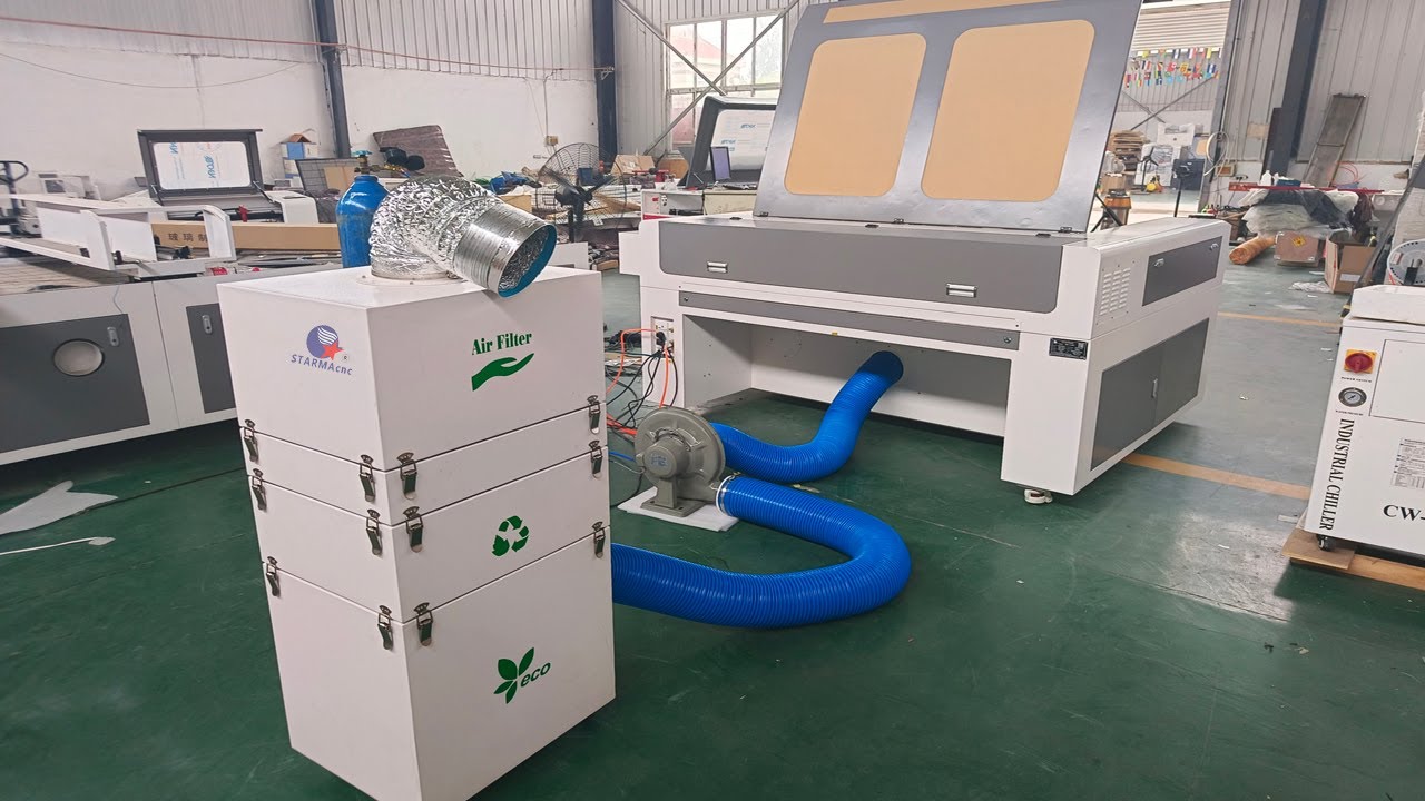 Co2 laser machine air filter working clean the smoke and smell