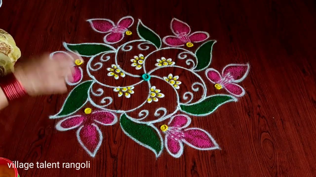 how to draw simple daily rangolis by dots / daily kolams designs with dots /#villagetalentrangoli