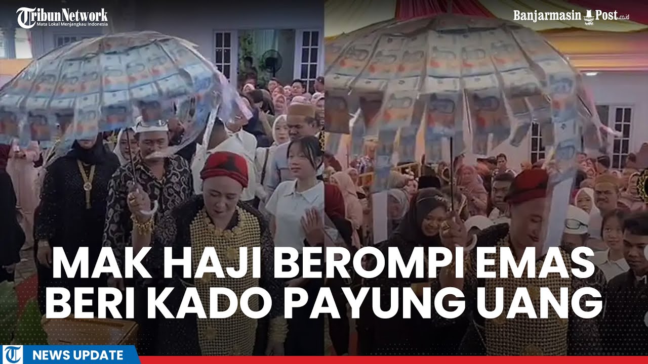 Viral! Mak Haji Berompi Emas Hadiri Pernikahan, Kado Payung Uang Jadi Sorotan