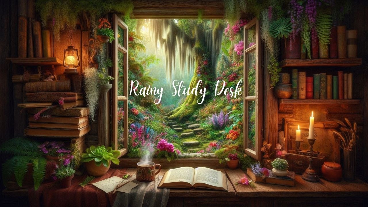 Rainy Study Desk Ambience 🌧 Cozy Forest Cottage Reading Nook | Rain Sounds for Studying (2 Hours)