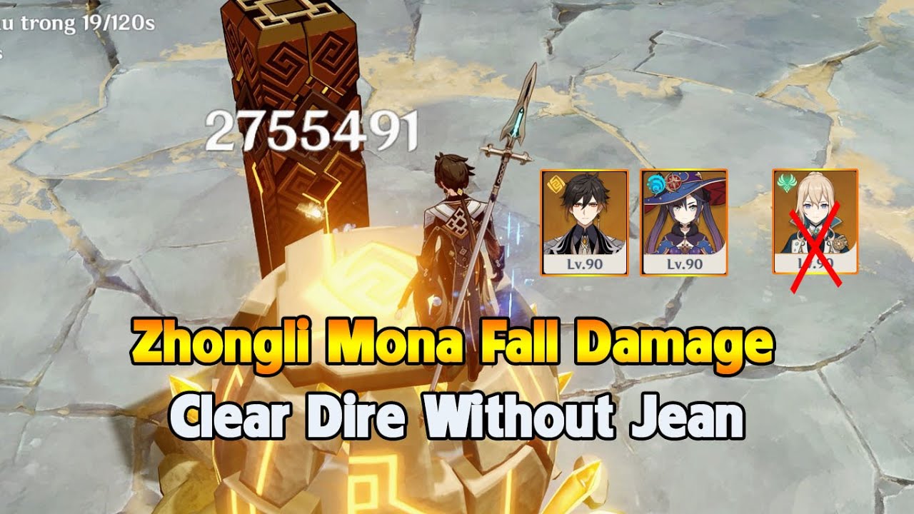 Zhongli Mona Fall Damage Clear Dire Without Jean