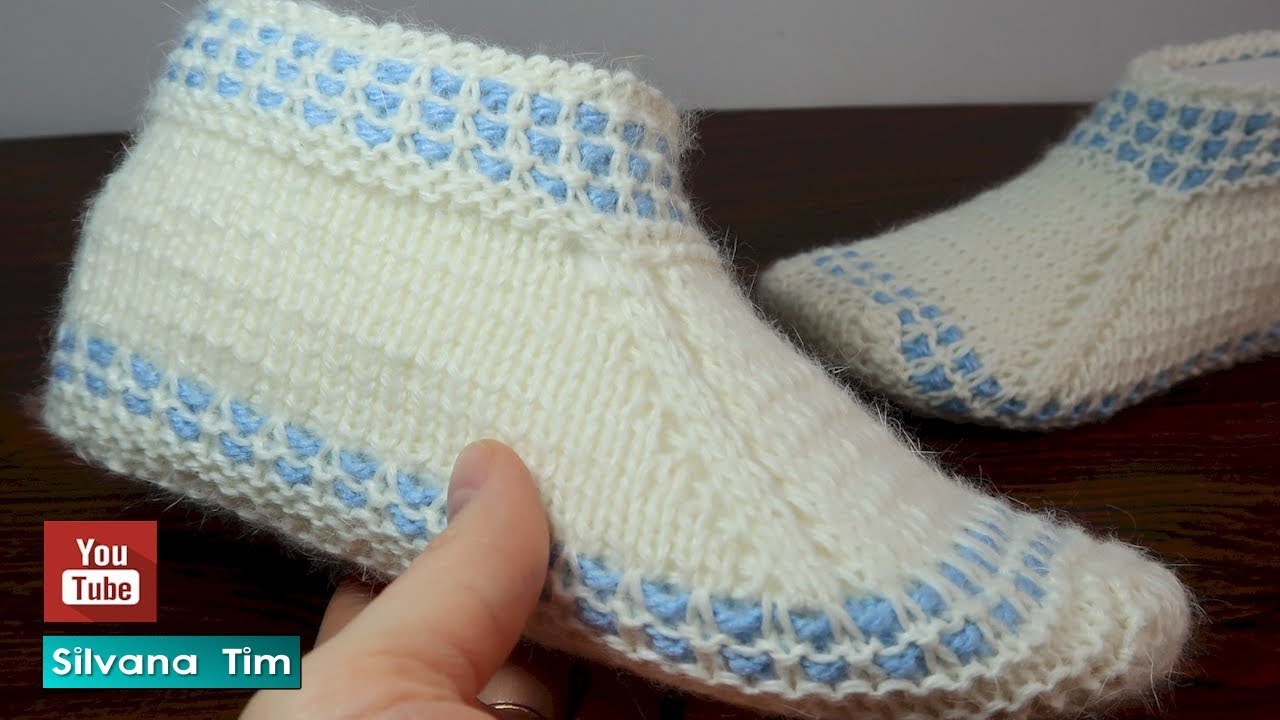 Como tejer Pantuflas / Babuchas tejidas en dos agujas (dos palillos) / tejido a dos agujas № 834