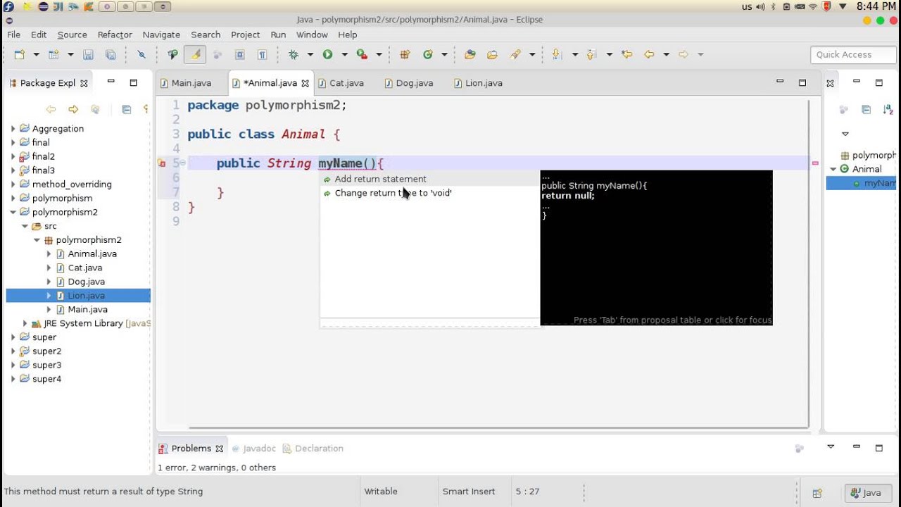 128 Java Polymorphism example  مثال عن تعدد الاشكال جافا
