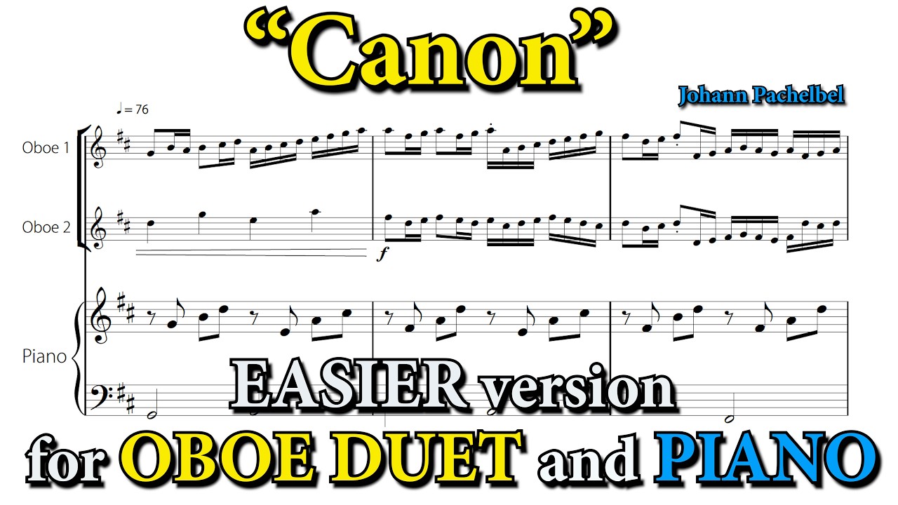Canon (Pachelbel) | Easier version for OBOE DUET and PIANO (Sheet Music)