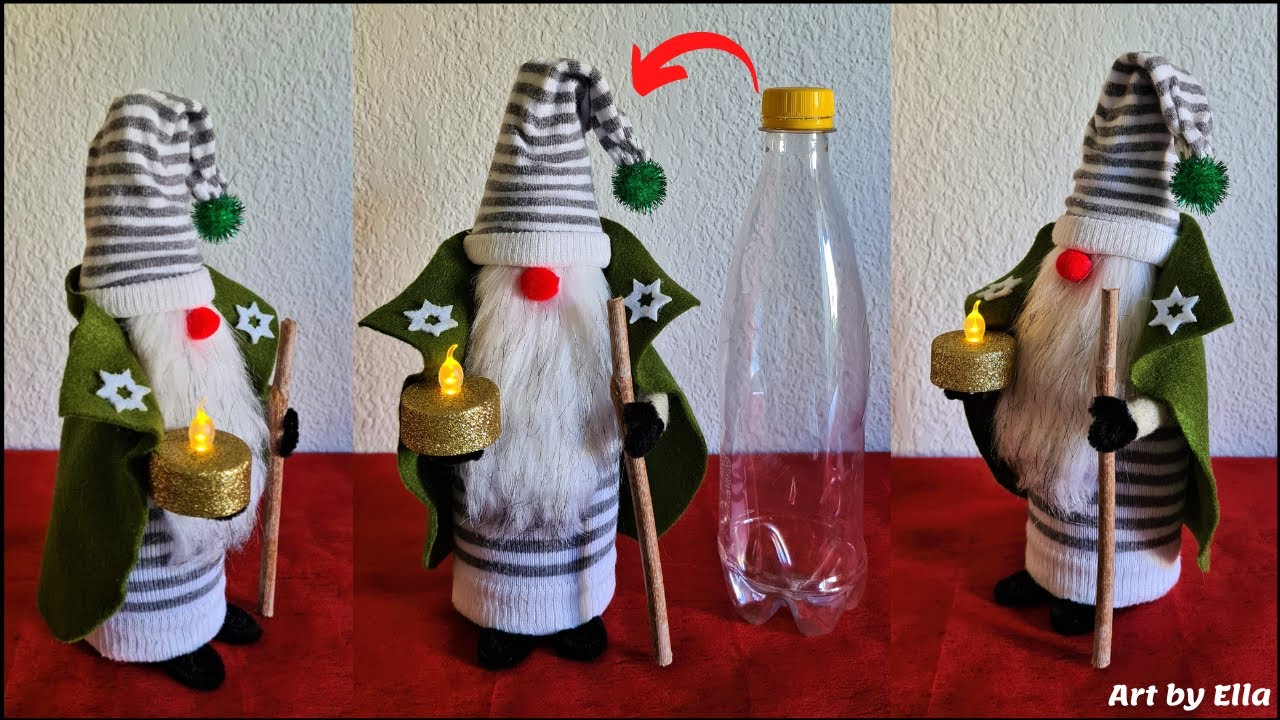 DIY Sock Christmas Gnomes! Decoratiuni de Craciun! Gnom de Crăciun din sosete si sticla de plastic!