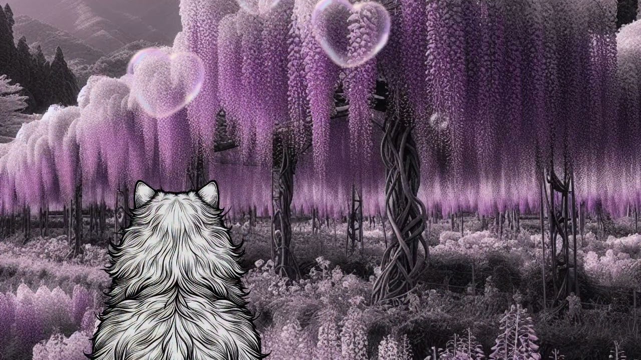 【chillout BGM】japanese  wisteria trellis with GomtaCat