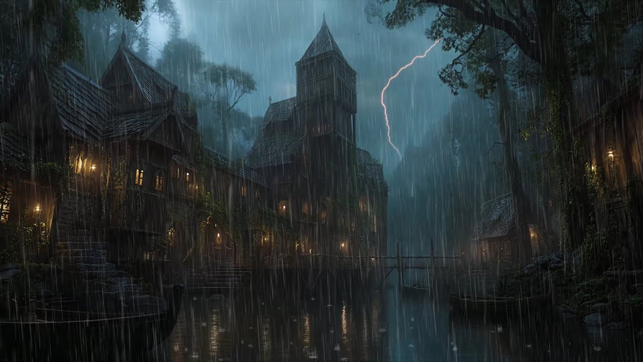 🏰 Embrace Serenity & Sleep Better with Rain In Dark Fantasy Village 🏰 Relax  with the Gentle Rain