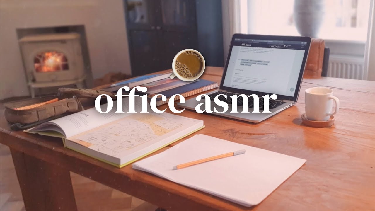 ASMR Office Ambience For Productivity & Creativity | With Coffee, Crackling Fire, Typing, & Writing