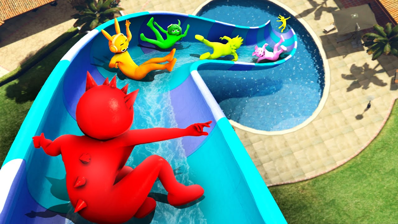 GTA 5 Incredibox Sprunki Team Water Slide Jumping into Water - 4 [Crazy Ragdolls]