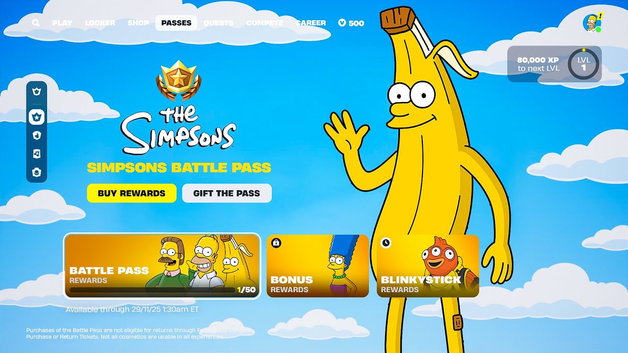 Боевой пропуск Fortnite Simpsons! (ВСЕ НАГРАДЫ)
