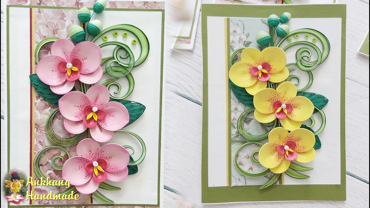 quilling orchid flowers greeting card |DIY paper orchid flower card
