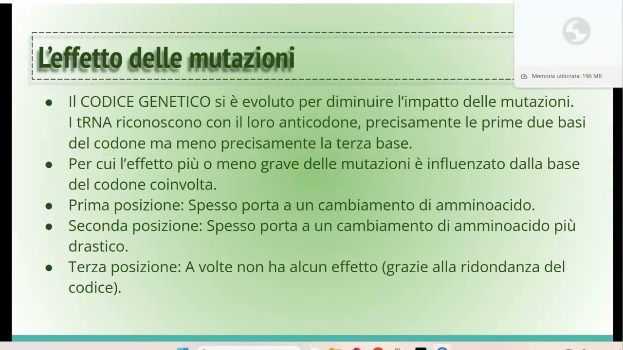 il codice genetico 3 - effetto delle mutazioni sulla lettura dei codoni