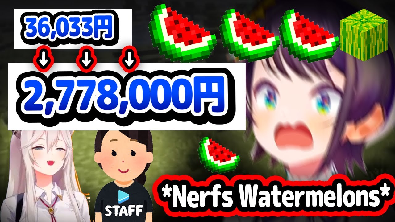 Subaru Finds Watermelon Money Exploit But Gets Nerfed By Management and Botan【Hololive】