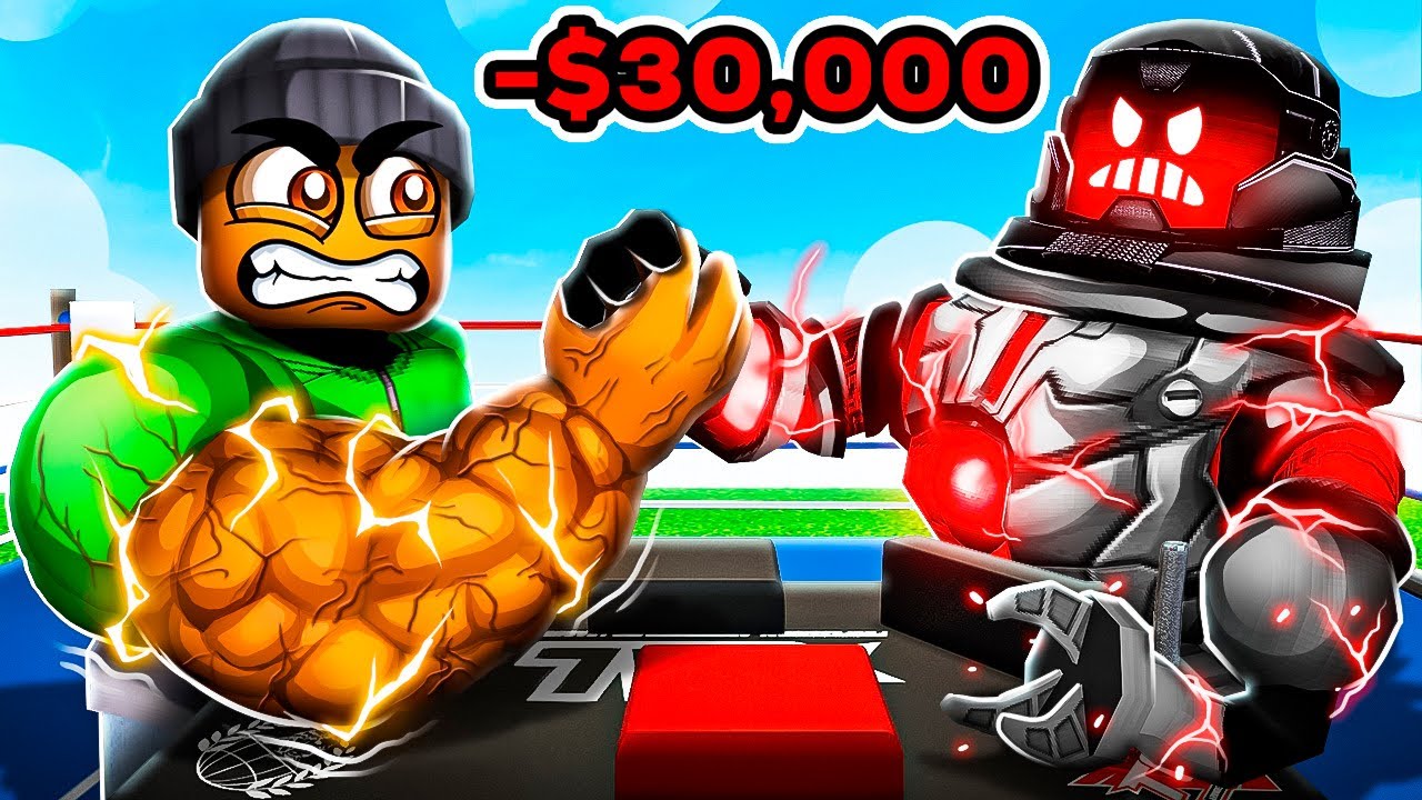 I spent 30,000 Robux vs ROBOT BOSS in Roblox Arm Wrestling Simulator