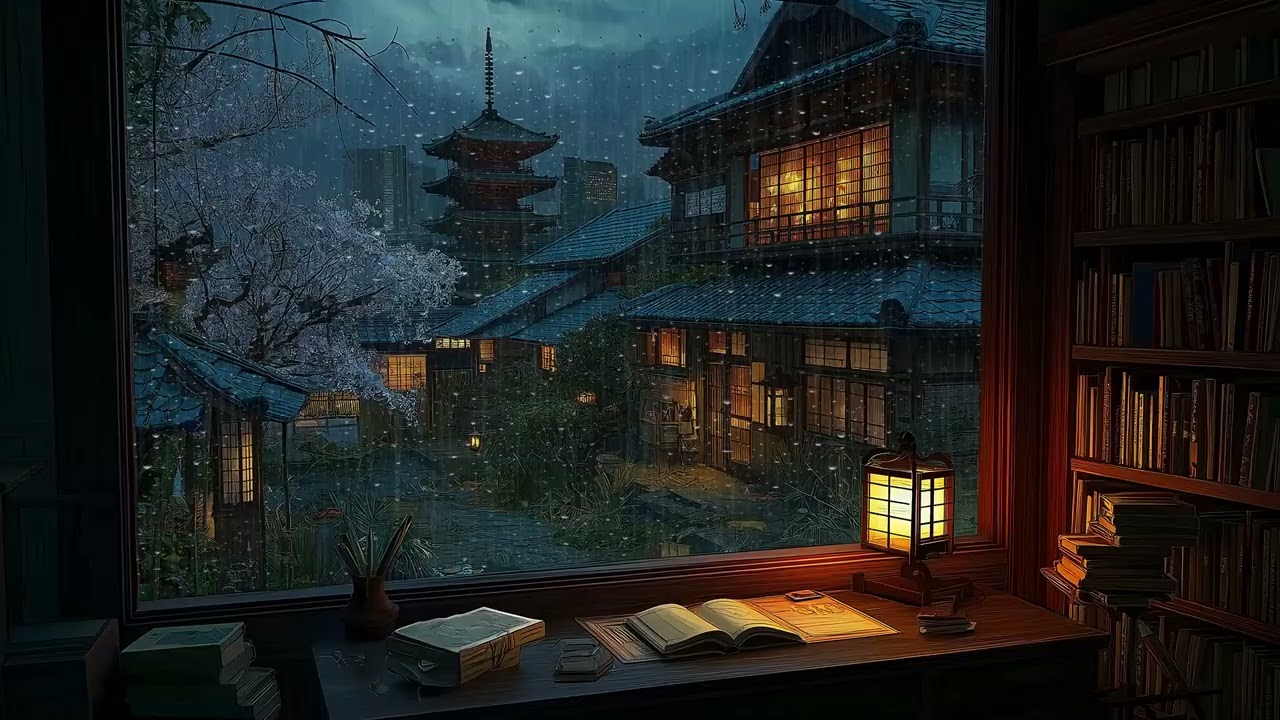 🌧🎹 Rain & Piano Study Ambience | Cozy Small Study Room | 3 Hour Relaxing Meditation Focus Work