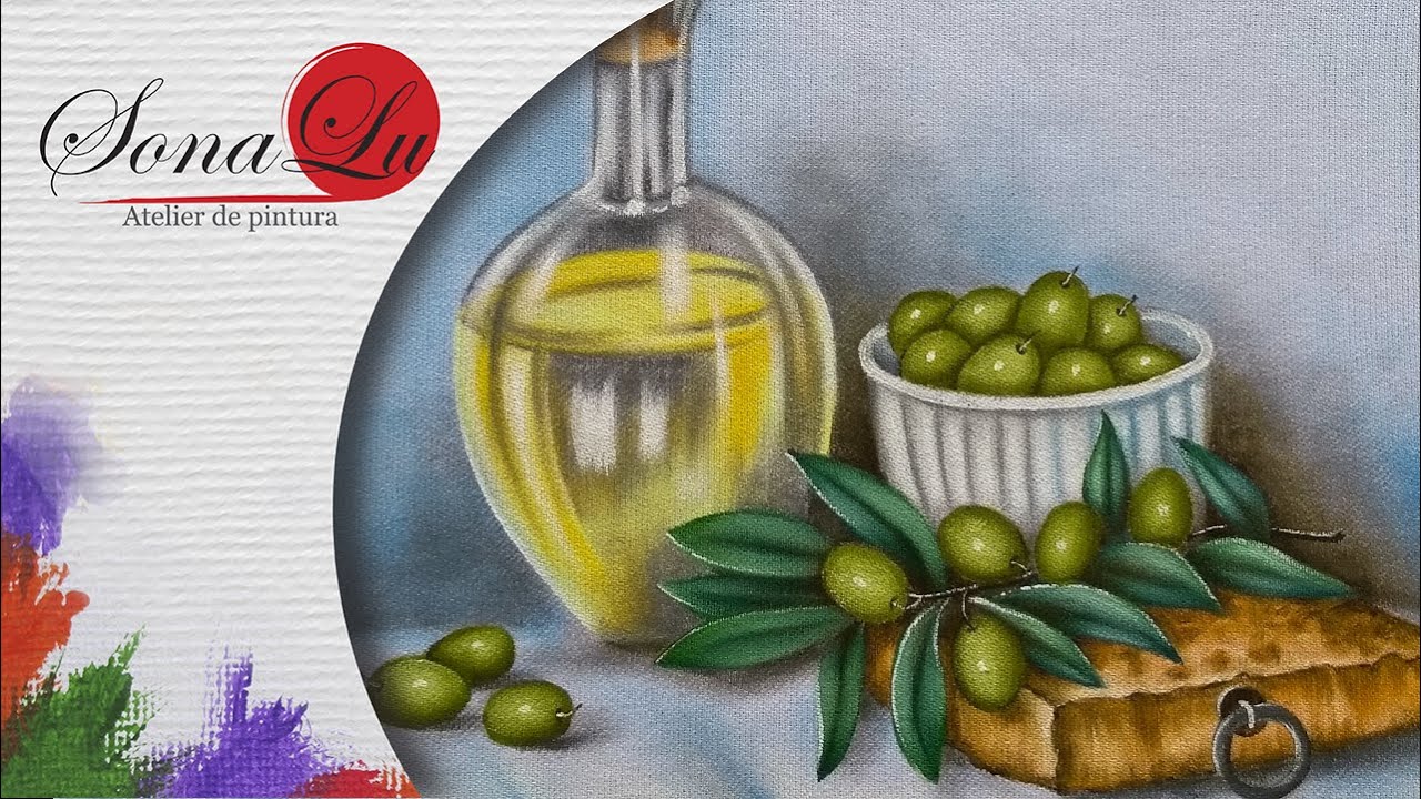Aula 748 - Garrafa de Azeite com Azeitonas em Pano de Prato