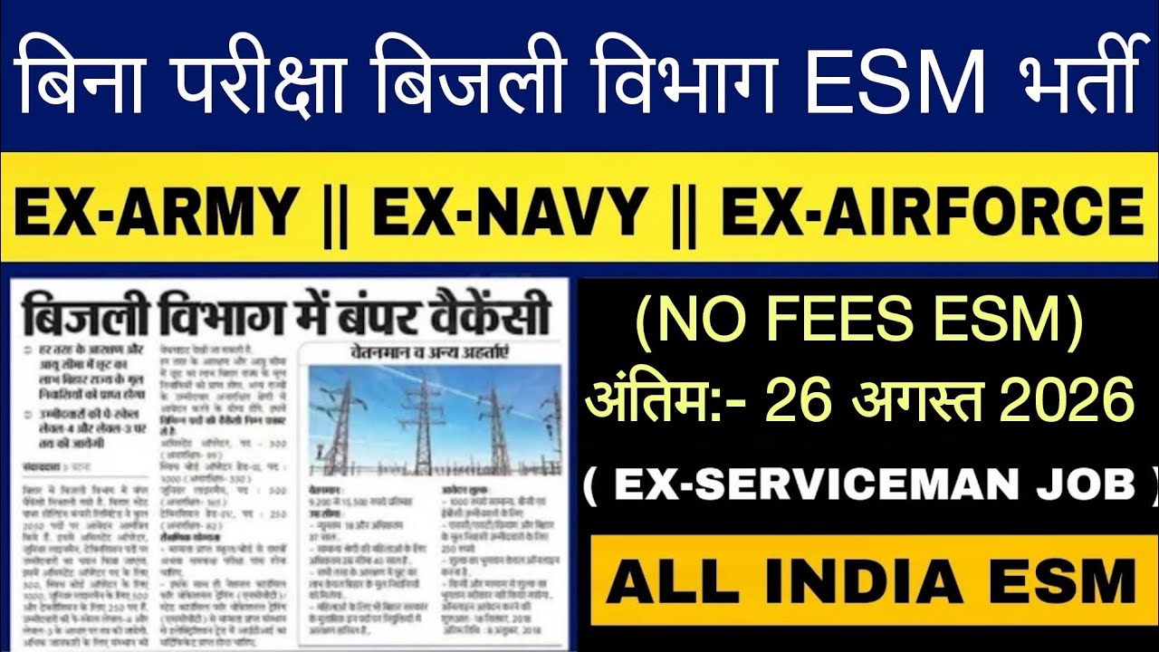 Ex-Servicemen Recruitment in Electricity Department Without Exam 2026