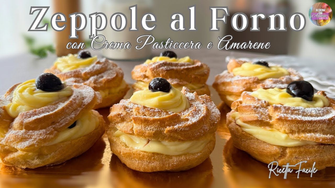 ZEPPOLE AL FORNO CON CREMA PASTICCERA E AMARENA 🍒 ricetta facile ed infallibile‼️ al forno o fritte