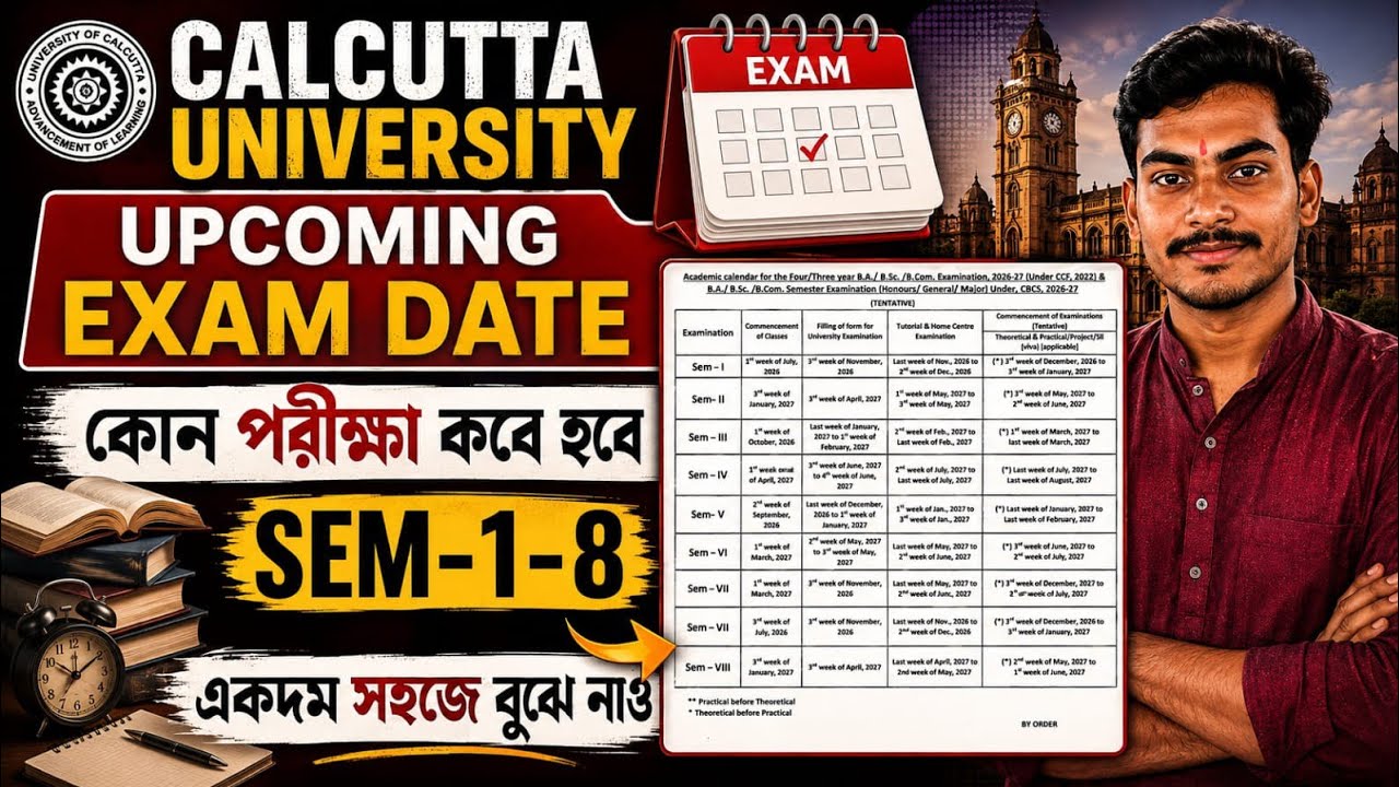 Calcutta University CCF / CBCS Sem 1-8 Upcoming Exam Dates 2026-2027