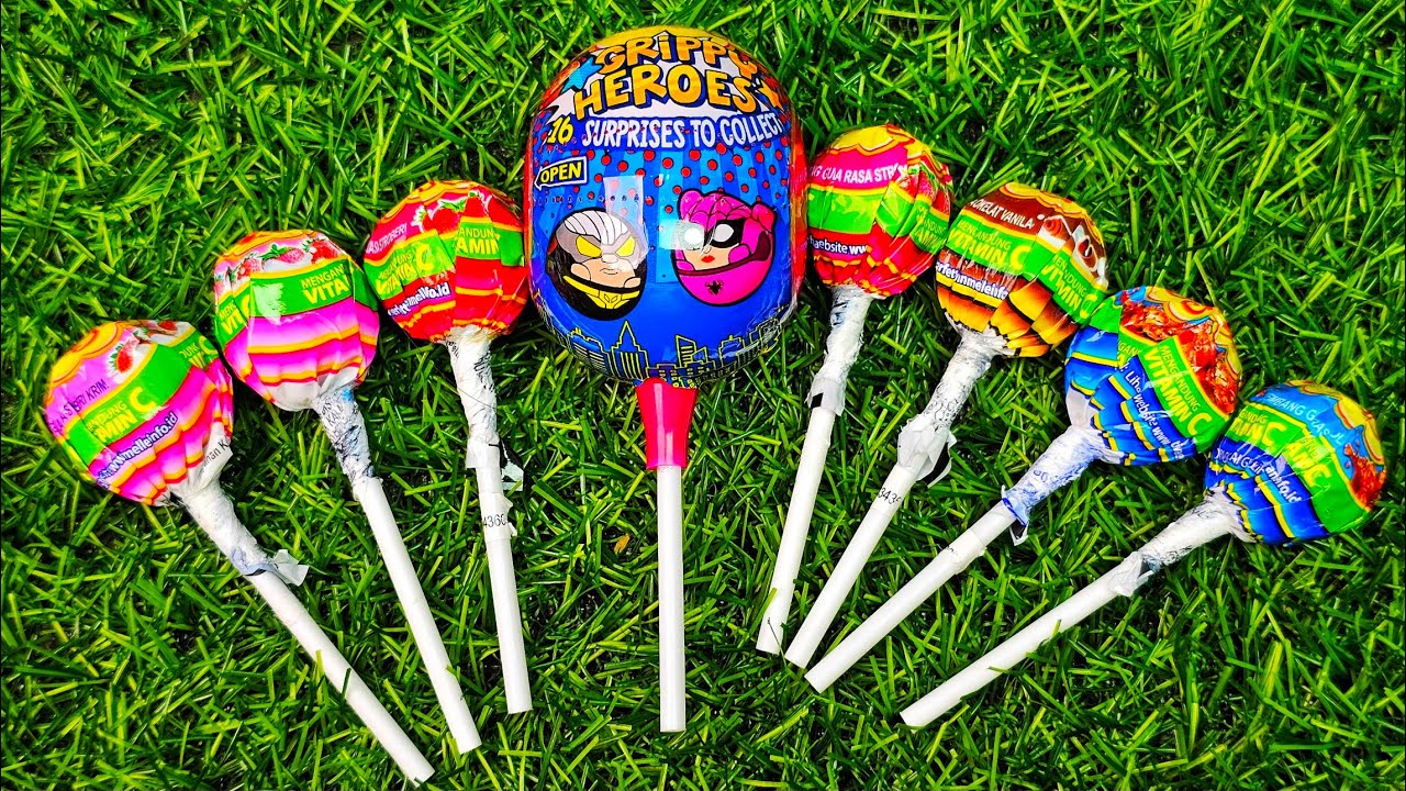 Satisfying video Asmr lollipops candy and chocolate gummy candy and unboxing video Asmr
