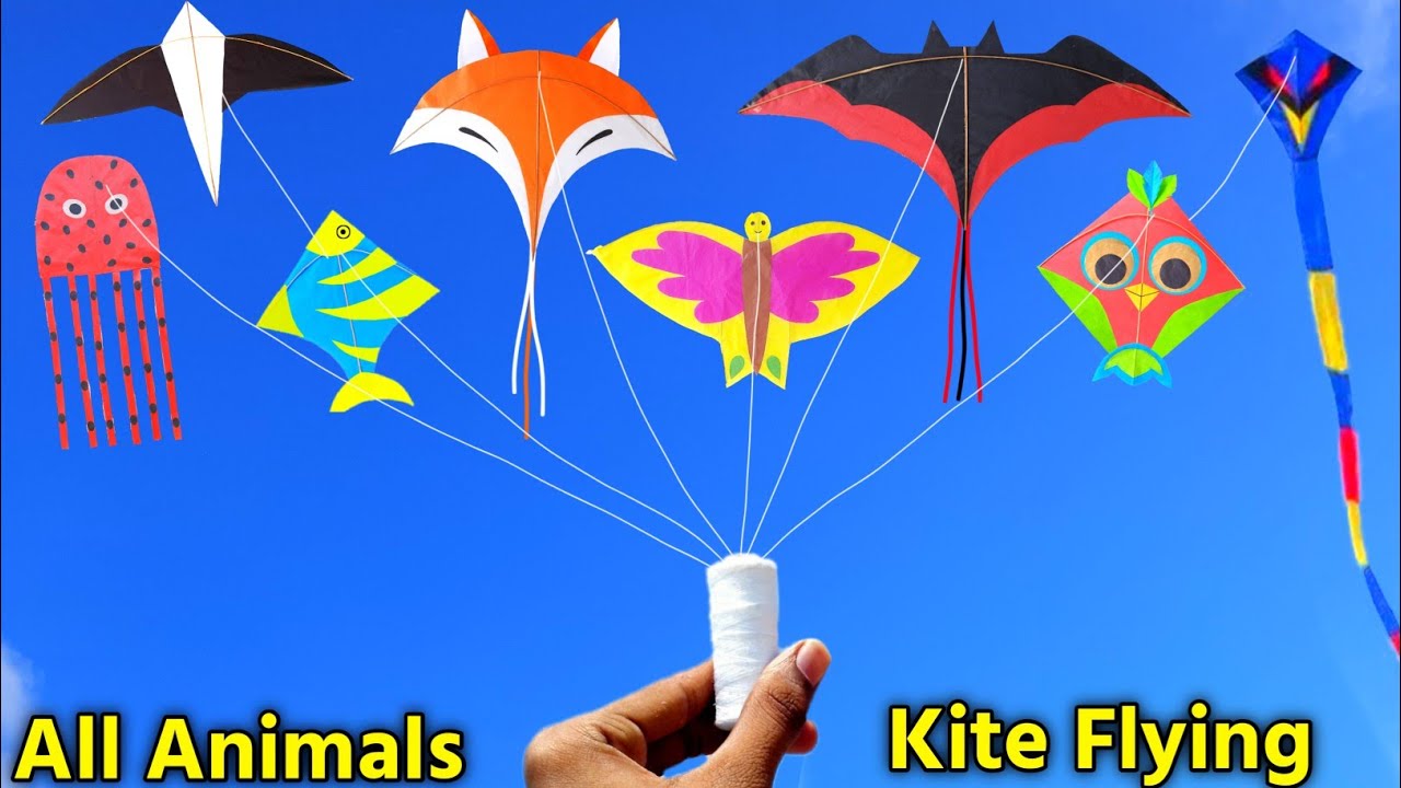 All Animals kite flying | how to make kite | bat,bird,fox,snake,fish kite making| patang bazi